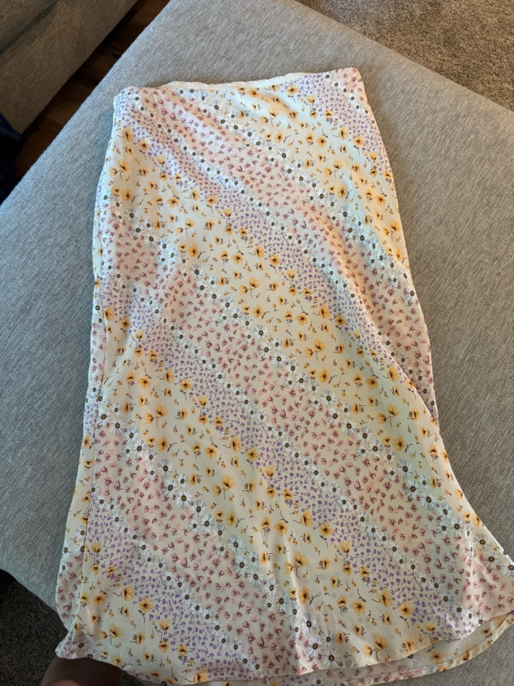 Floral Pastel Midi Skirt - Cream with Yellow & Lavender Flowers